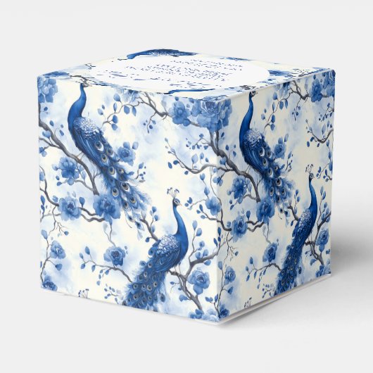 Oudblauwe Franse Chinoiserie Waterverf Pauw Bedankdoosjes (Achterkant)
