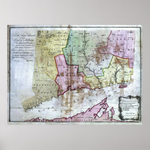 Oude 1766 Connecticut-kaart Poster