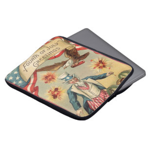 Oude 4 juli vuurwerk met Oom Sam Laptop Sleeve