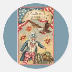 Oude 4 juli vuurwerk met Oom Sam Ronde Sticker