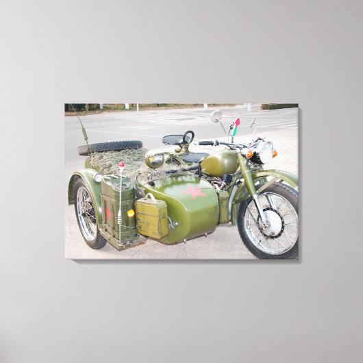 Oude 750B-2 legermotor met zijspan Canvas Afdruk (Voorkant)