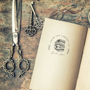 Oude Aangepaste Naam Bibliotheek Boeken Botanisch Zelfinktende Stempel