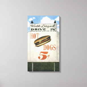 Oude aanplakbord, Grootste Drive-In Hotdogs ter We Canvas Afdruk