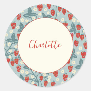 Oude Aardbei Plant Patroon Gepersonaliseerde Naam Ronde Sticker