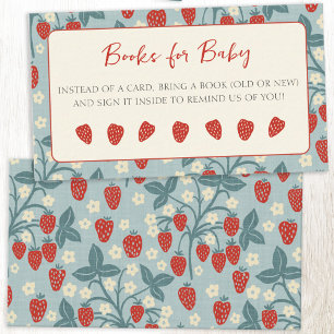 Oude aardbeien babyshower boeken voor de baby informatiekaartje