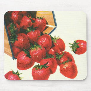 Oude aardbeien in mand, voedsel fruit bessen muismat