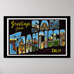 Oude afdruk groeten San Francisco Californië Poster