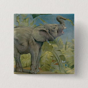 Oude Afrikaanse Olifant in de Jungle, EJ Detmold Vierkante Button 5,1 Cm