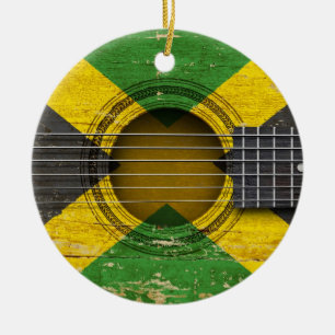 Oude akoestische gitaar met Jamaicaanse vlag Keramisch Ornament
