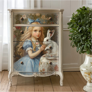 Oude Alice Blauwe Gingham Theetuin Olie Schilderij Tissuepapier