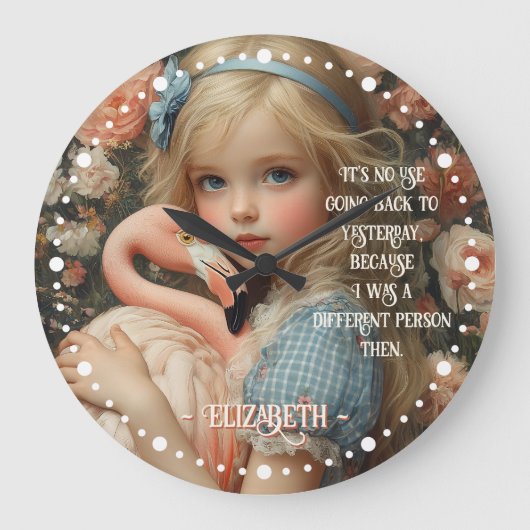 Oude Alice in Wonderland met Roze Flamingo Grote Klok (Voorkant)
