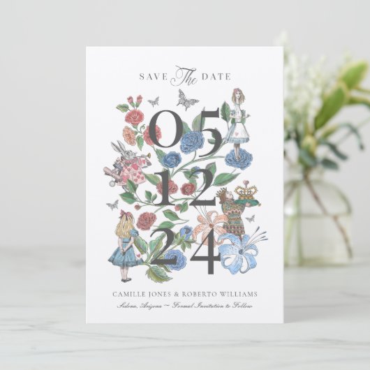 Oude Alice in Wonderland sprookjesboek Save The Date (Staand voorkant)