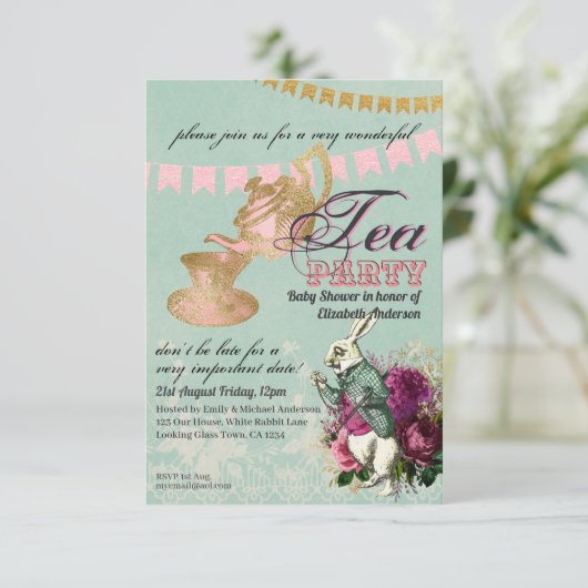 Oude Alice in Wonderland-theepartij aangepaste fee Kaart (Staand voorkant)