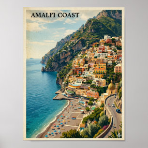 Oude Amalfi Kust Italië Retro Reizen Poster