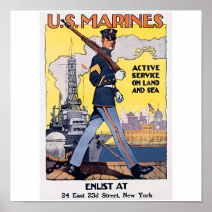 Oude Amerikaanse mariniers Poster rond 1917