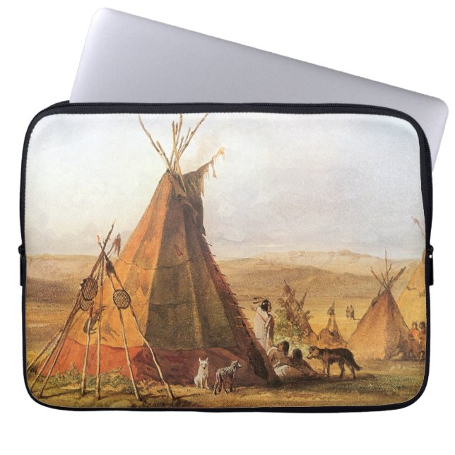 Oude Amerikaanse West, Teepees in de vlakte van Bo Laptop Sleeve (Voorkant)