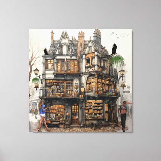 Oude Amsterdamse Boekhandel Kunst Canvas Afdruk (Voorkant)