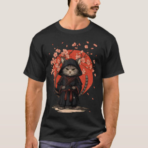 Oude Anime Kat Japanse Kunst Grappige Samurai T-shirt