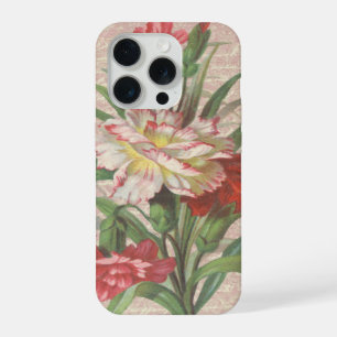 Oude anjers met sierlijke bloemige achtergrond iPhone 15 pro hoesje