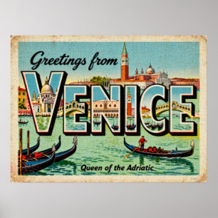 Oude ansichtkaart met groeten uit Venetië Poster