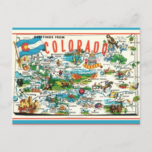 Oude ansichtkaart met kaart van Colorado (Voorkant)