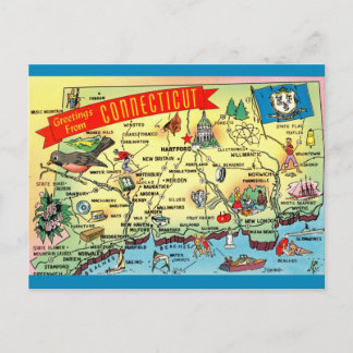Oude ansichtkaart met kaart van Connecticut