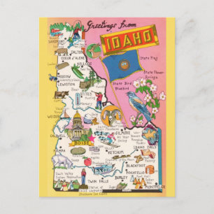 Oude ansichtkaart met kaart van Idaho