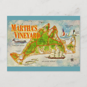 Oude ansichtkaart met kaart van Martha's Vineyard