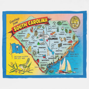 Oude ansichtkaart met kaart van South Carolina Fleece Deken