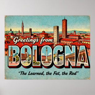 Oude ansichtkaart van Bologna Poster
