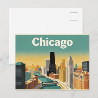 Oude ansichtkaart van de Chicago skyline Briefkaart