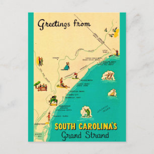 Oude ansichtkaart van de kust van South Carolina Briefkaart