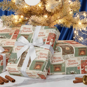 Oude ansichtkaarten en kerstgroeten cadeaupapier