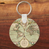 Oude Antiek algemene Wereldkaart Button Sleutelhan Sleutelhanger (Voorkant)