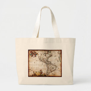 Oude Antiek kaart Noord- en Zuid-Amerika Grote Tote Bag