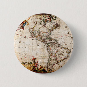 Oude Antiek kaart Noord- en Zuid-Amerika Ronde Button 5,7 Cm
