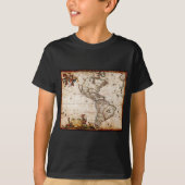Oude Antiek kaart Noord- en Zuid-Amerika T-shirt (Voorkant)