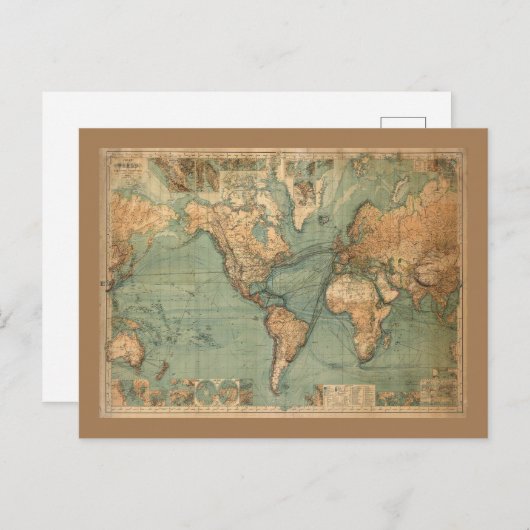  Oude Antiek Wereldkaart Briefkaart (Voorkant / Achterkant)