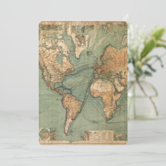  Oude Antiek Wereldkaart Feestdagenkaart (Staand voorkant)