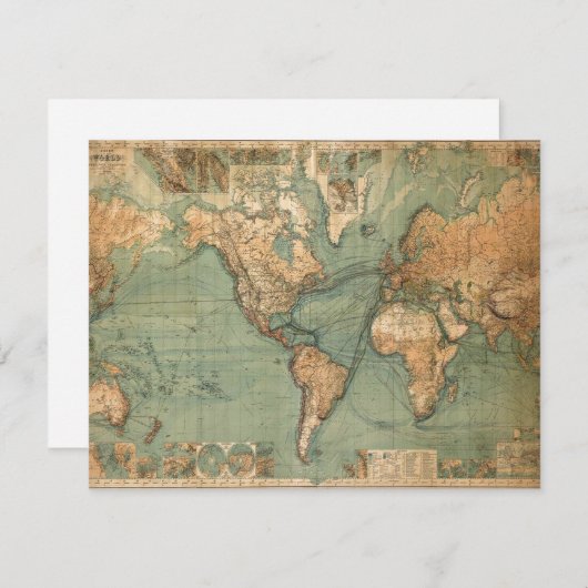  Oude Antiek Wereldkaart Feestdagenkaart (Voorkant / Achterkant)