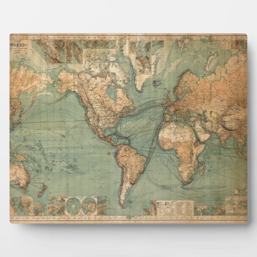  Oude Antiek Wereldkaart Fotoplaat (Voorkant)