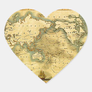 Oude Antiek Wereldkaart Hart Sticker