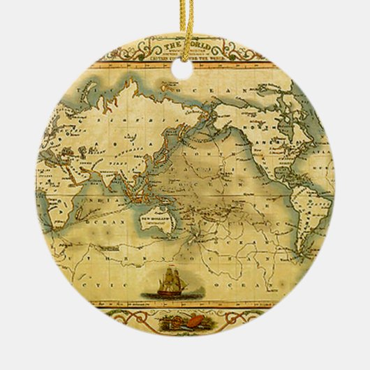 Oude Antiek Wereldkaart Keramisch Ornament (Voorkant)