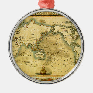 Oude Antiek Wereldkaart Metalen Ornament