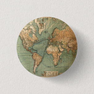 Oude Antiek Wereldkaart Ronde Button 3,2 Cm