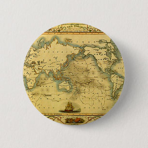 Oude Antiek Wereldkaart Ronde Button 5,7 Cm