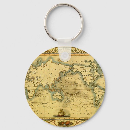 Oude Antiek Wereldkaart Sleutelhanger (Voorkant)