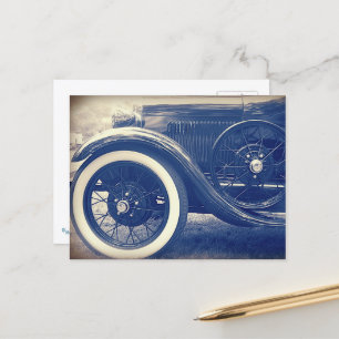 Oude Antieke Auto Automobiel Blauwe Ansichtkaart Briefkaart