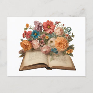 Oude antieke boeken en tuinvloeien briefkaart