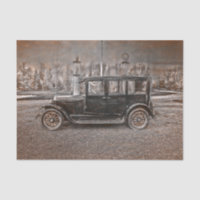 Oude antieke verweerde sepia zwarte roestige auto